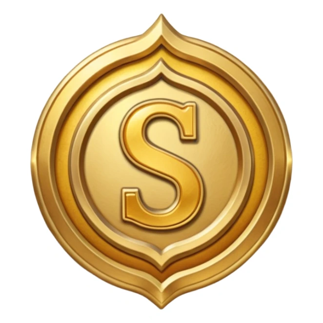 Create a custom emoji badge featuring a stylized, letter “S”. Design it in the Gold rank theme from League of Legends. Use warm gold metallic textures, bright highlights, and a noble, premium feel. Emblem-like and highly polished.
 sticker