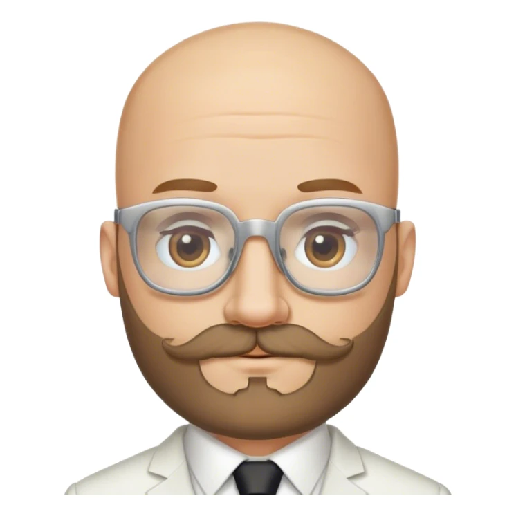 bald groom with beard, straight mustache and square, mildly curved vision glasses sticker