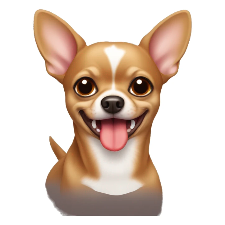 brown chihuahua with tongue out and a red collar sticker