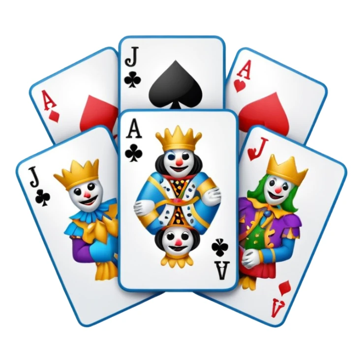 bunch of poker cards, with jolly jokers inside sticker
