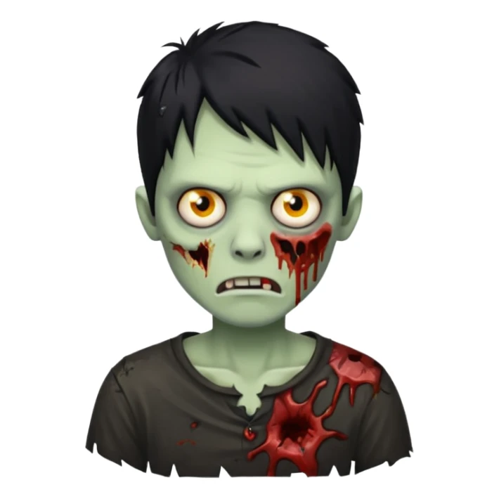 Zombie with a black hair and a shirt black rock sticker