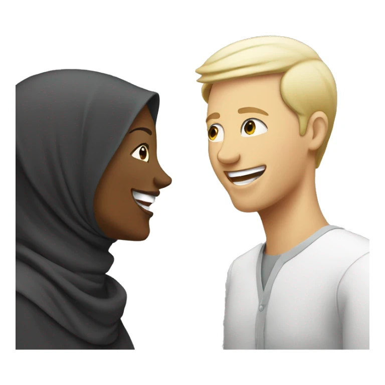 woman with hijab talking to laughing white man sticker