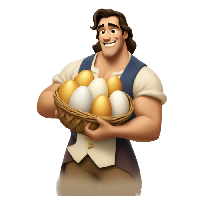 Gaston from Beauty and the Beast holding 100 eggs sticker