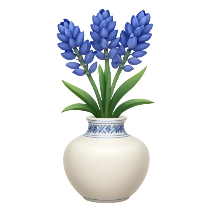A small white ceramic vase holding a delicate blue hyacinth with soft green leaves — simple, elegant, and calming in a cozy, minimalist style. sticker