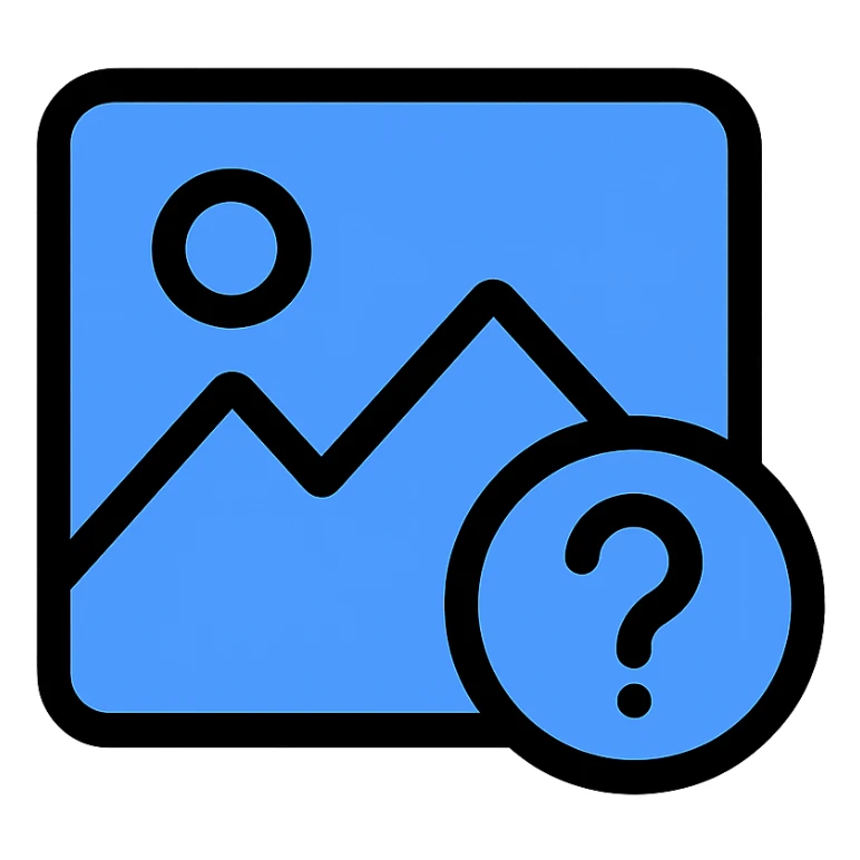 minimal image placeholder emoji icon with blue color and a question mark overlay sticker