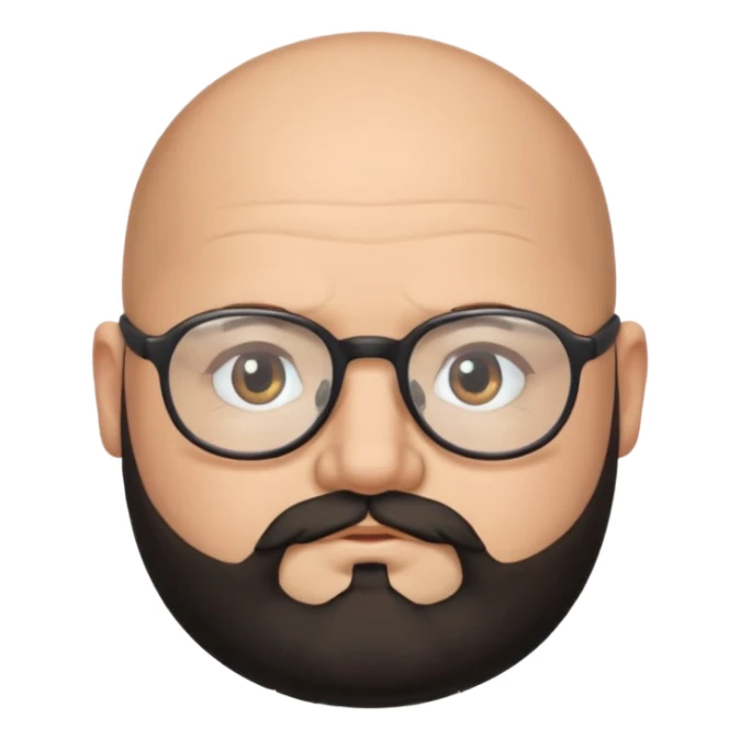 bald on top and hair on sides, chubby face, with glasses and black beard sticker