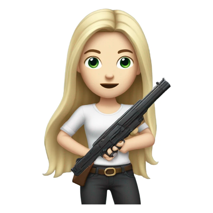 Pale girl Long brunette hair holding a gun  sticker