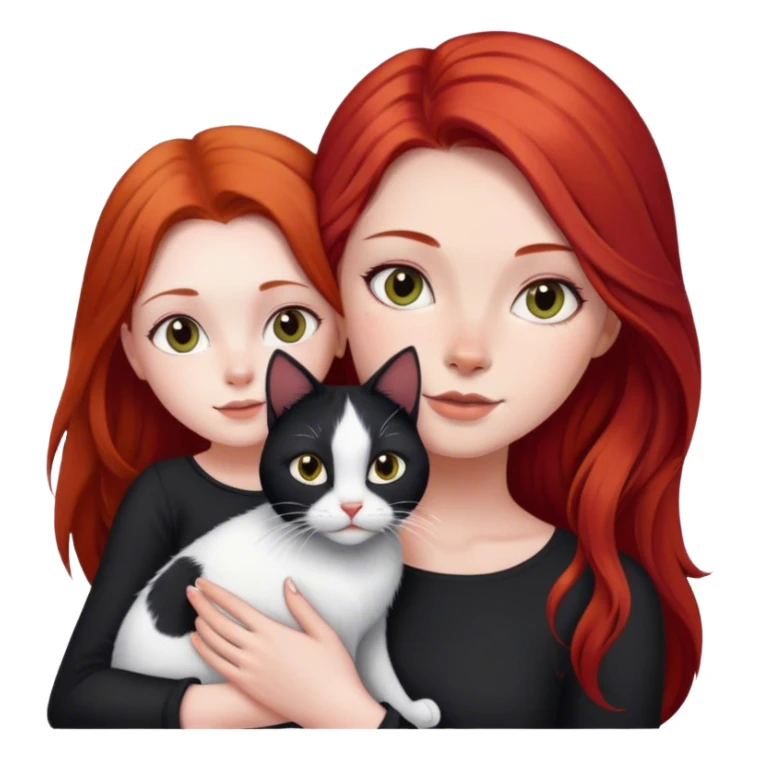 Long Red hair girl with black and white cat sticker
