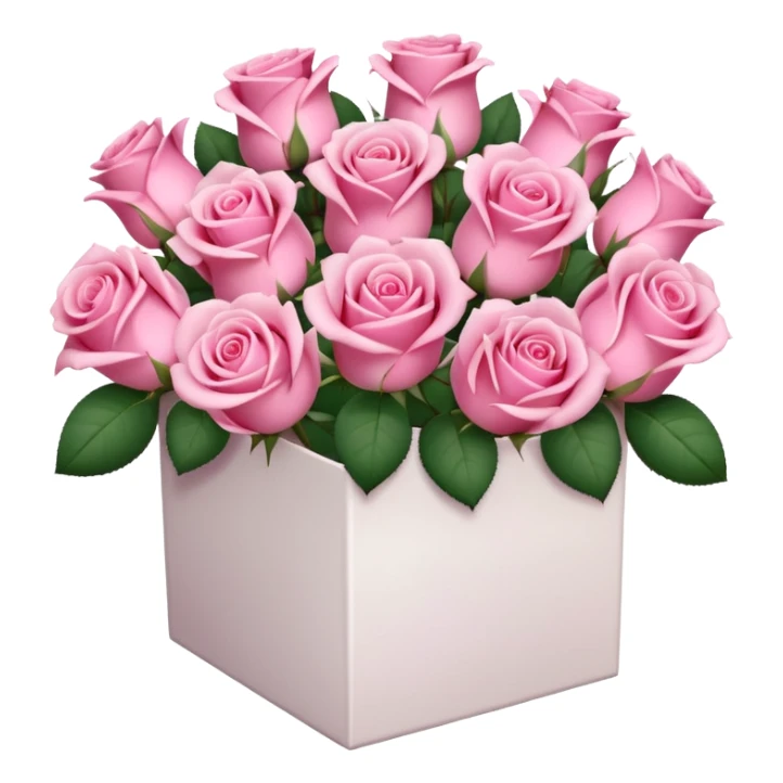 bouquet of pink 30 roses in a white box，no leaves sticker