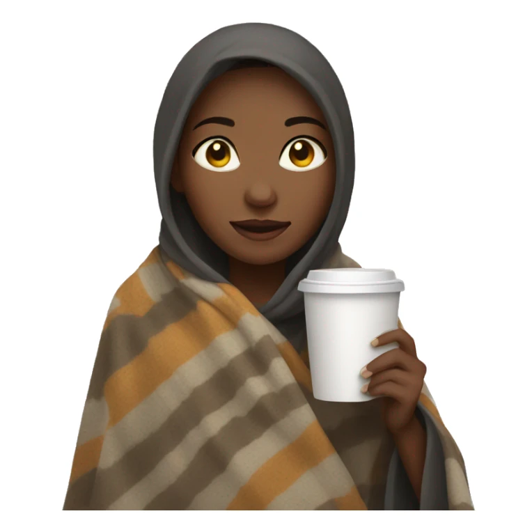 Girl wearing a blanket holding hot drink sticker