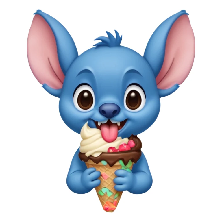 The Disney creature stitch licking a chocolate ice cream cone  sticker