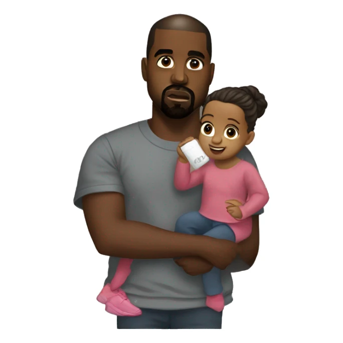 Kanye West holding daughter rapping sticker