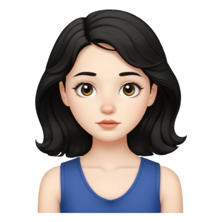 aesthetic girl , pale skin, doe eyes, button nose, soft arched brows,round face,full lips,medium wavy black hair , wears sleeve less,no makeup. please kindly genarate this avatar sticker