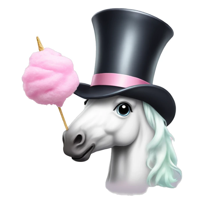 Unicorn wearing a top hat eating cotton candy sticker