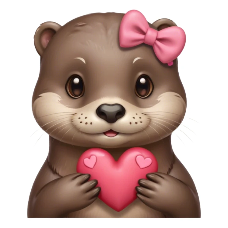 iphone style: an otter with cute littlw bow on her head, holding a heart sticker