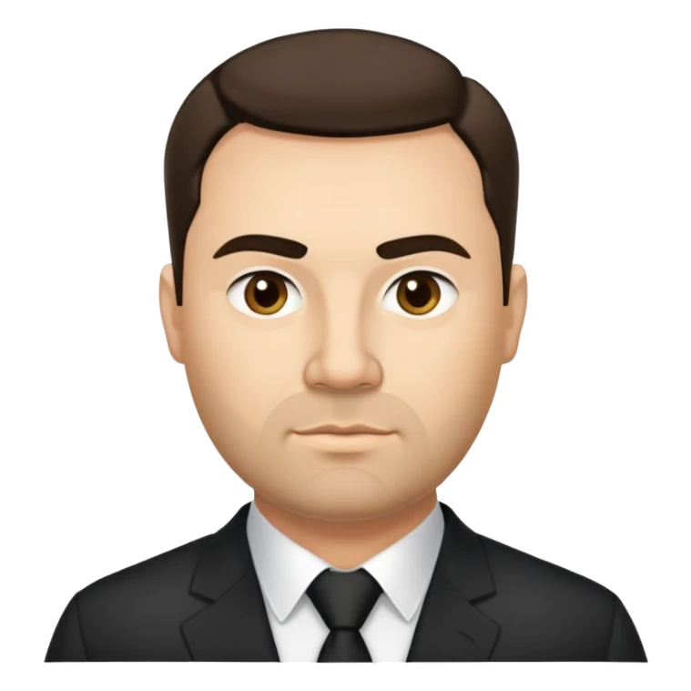 Very fuller-figured businessman with light brown complexion, pear-shaped face with wider jawline, professional demeanor, dark eyes, thick eyebrows, wide nose, short neat beard, short dark hair, wearing a black formal shirt sticker