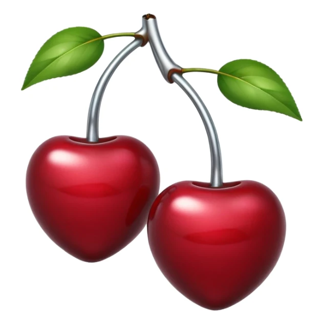 A pair of cherries emoji made of liquid silver chrome, smooth rounded shapes, glossy metallic surface, subtle sensual vibe, luxury sexy aesthetic, iOS emoji style, centered, clean white background sticker