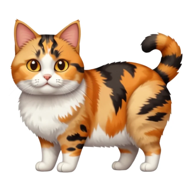 full body calico tabby  cat with small head and short but chubby body sticker