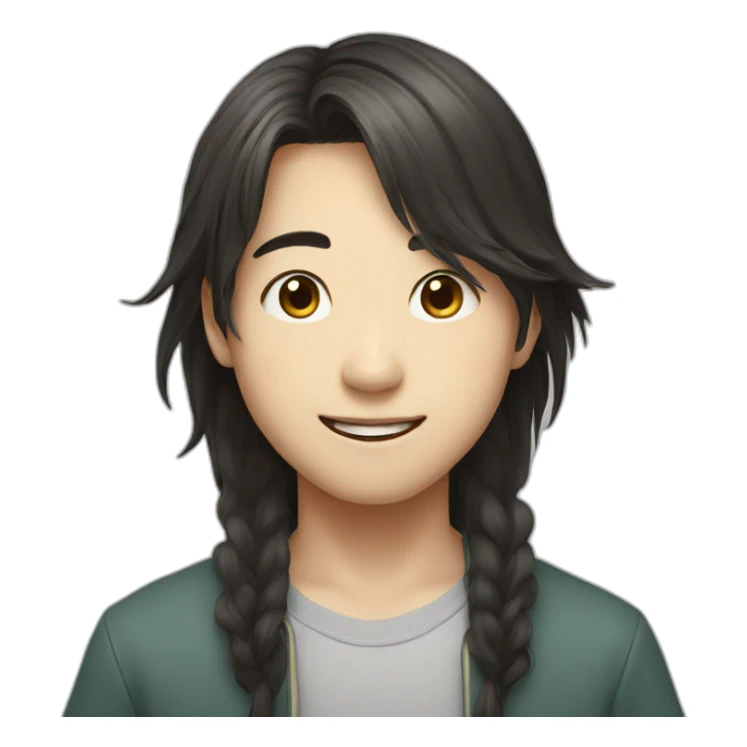 Korean boy, long hair, smile sticker