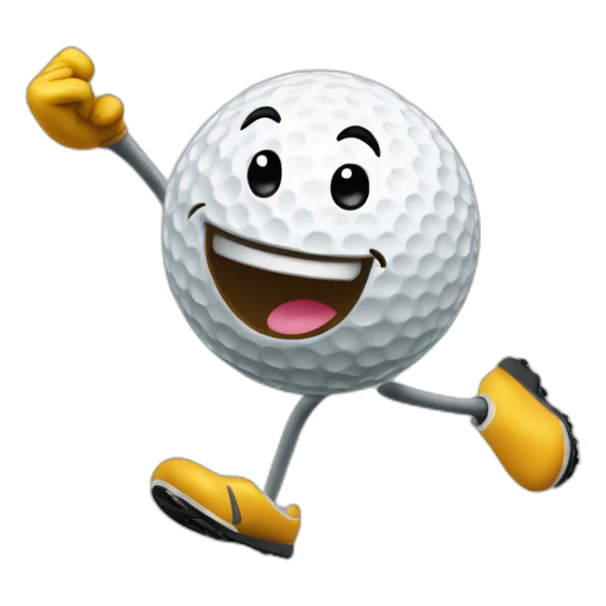 Excited Golf Emoji  Description A jumping golf ball with an enthusiastic expression, celebrating a successful putt. Maybe there are little flags around to indicate victory. sticker