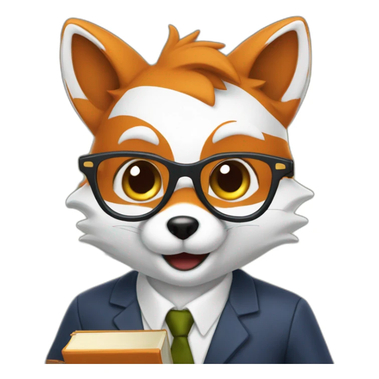 a fox teacher with glasses，holding a book sticker