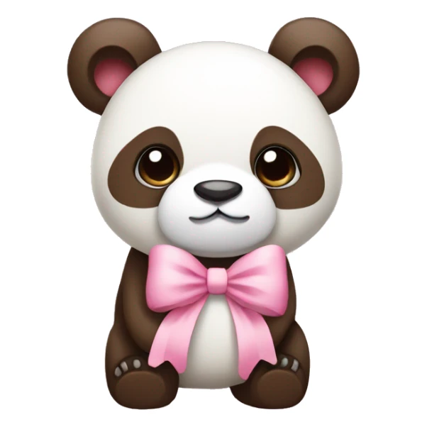 Brown-white panda with pink pastel bow sticker