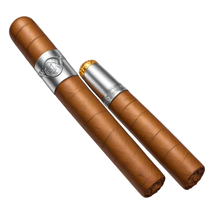 A luxury cigar emoji made of silver chrome, smooth metallic texture, minimal shape, glossy reflections, rich swag aesthetic, iOS emoji style, centered, clean white background sticker