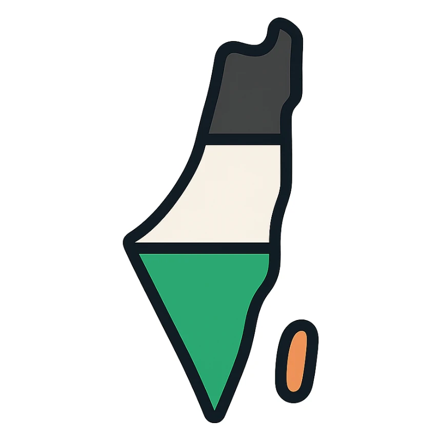 simple modern icon of Palestine with clear lines, recognizable elements like flag or map outline sticker