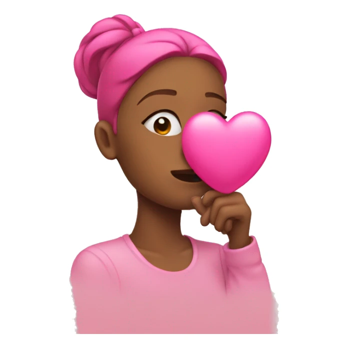 Women blowing a pink heart sticker