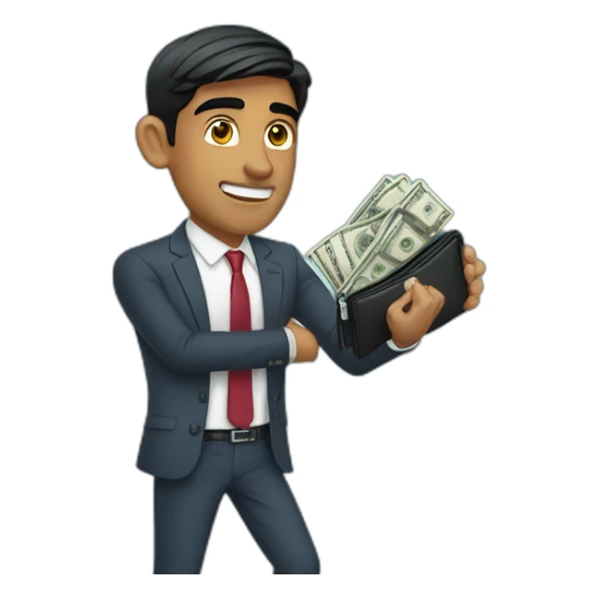 Rishi Sunak carrying a wallet stuffed with cash sticker