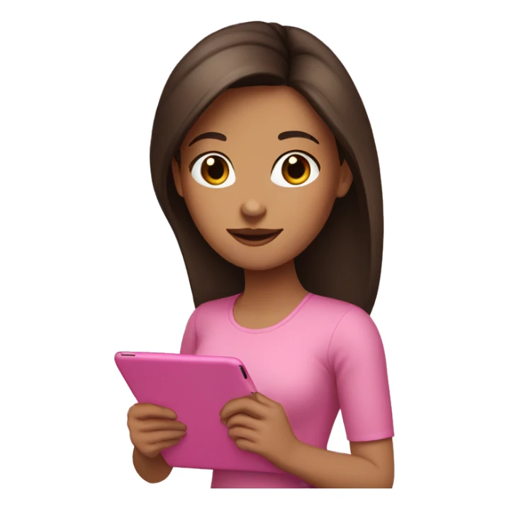a brunette girl with a pink ipad sticker