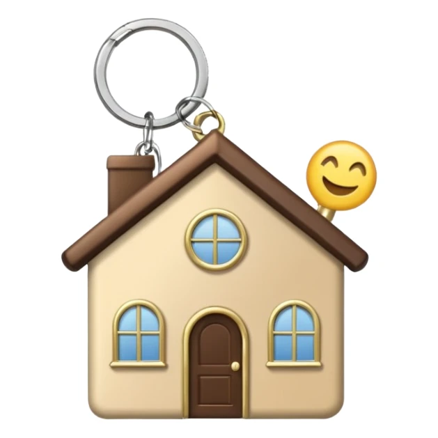 light beige house keychain on a keyring with keys, emoji style, transparent background sticker