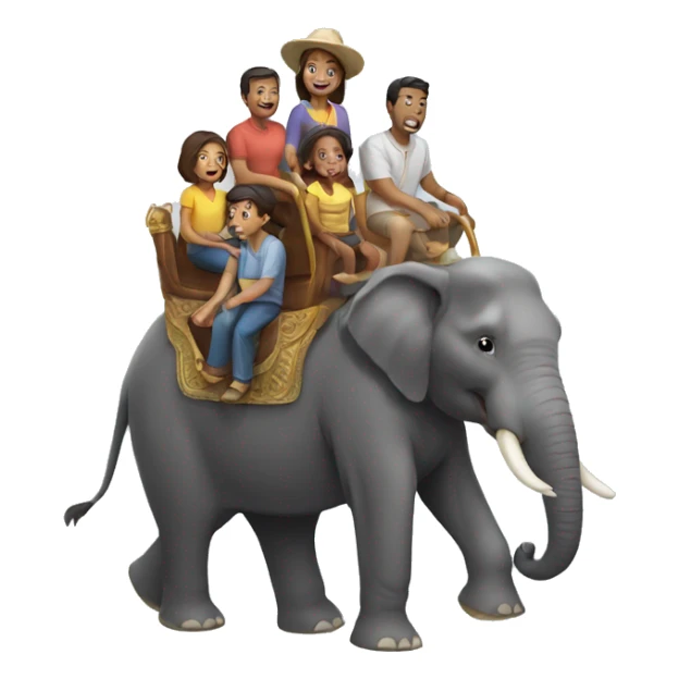 family riding elephant sticker