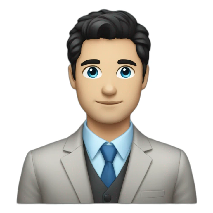 black hair, 30 years old, caucasian, blue eyes, blazer sticker