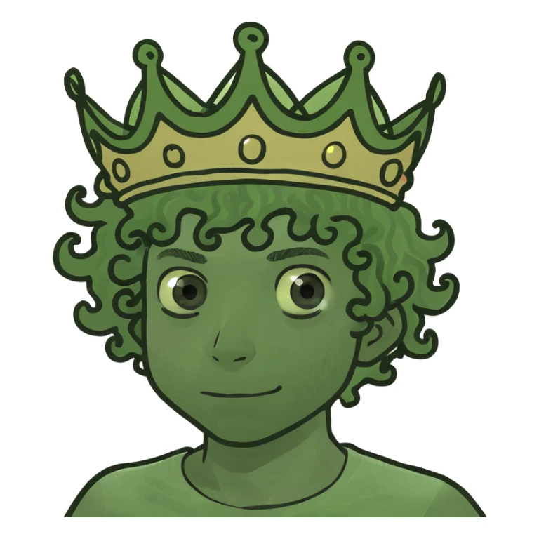A curly hair boy with a crown on sticker