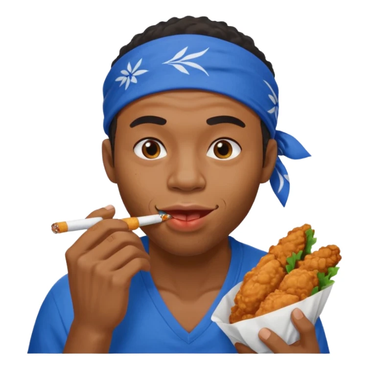 black man eating fried chicken with blue bandana and cigarette in teeth sticker