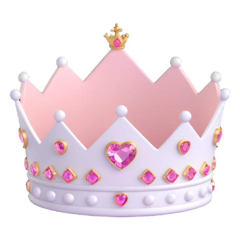 white and pastel pink crown with heart gem sticker