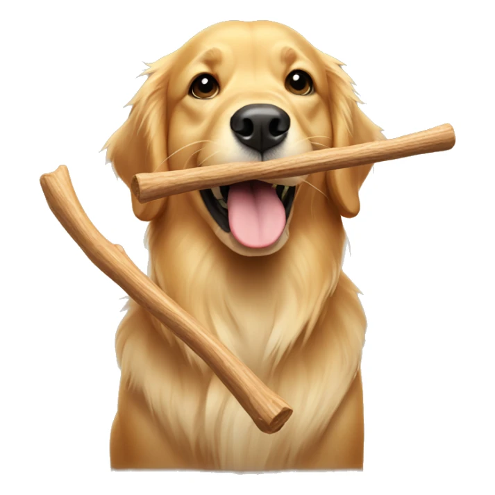 golden retriever dog holding a stick in its mouth sticker