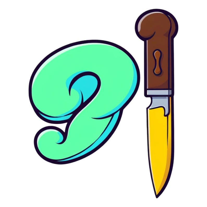 Roblox Murder Mystery logo with playful cartoon look, knife and question mark, sticker style sticker