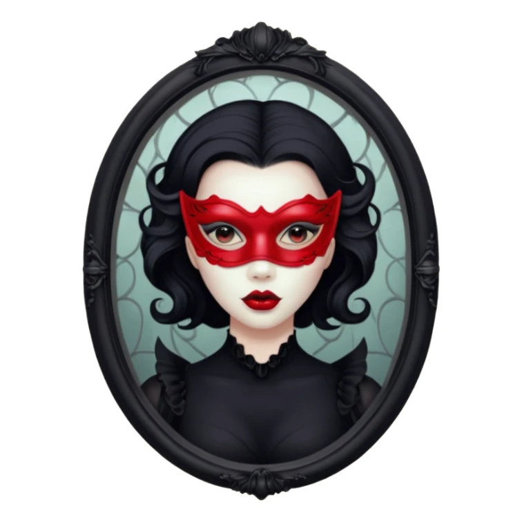 Spooky killer on mask on fancy mirror behind woman sticker