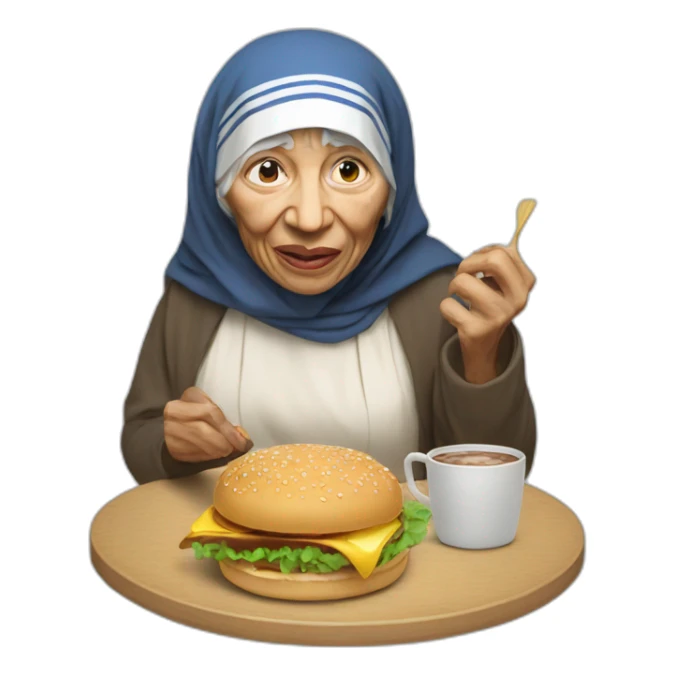 mother theresa eating hamburger sticker