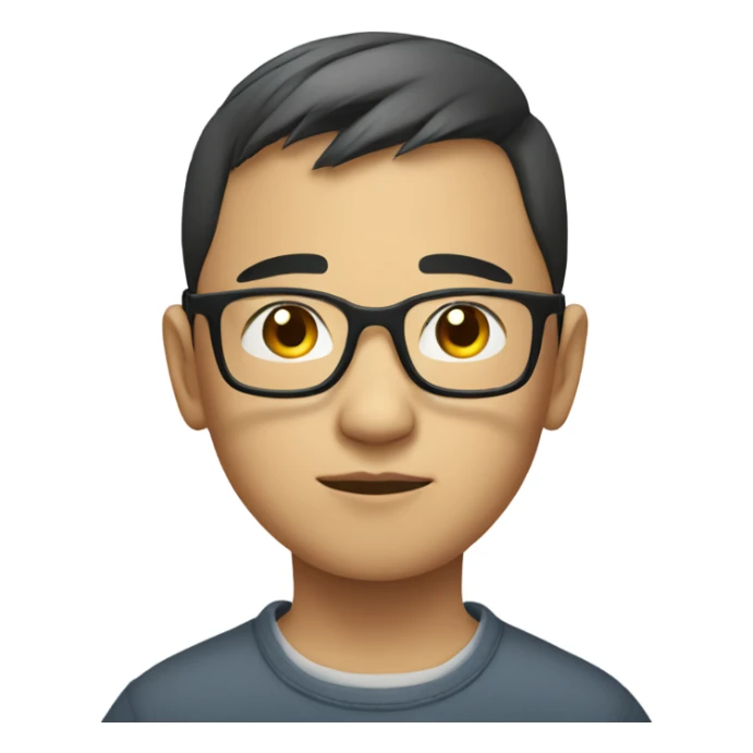  a bald young Asian boy, in glasses, thinking deeply sticker