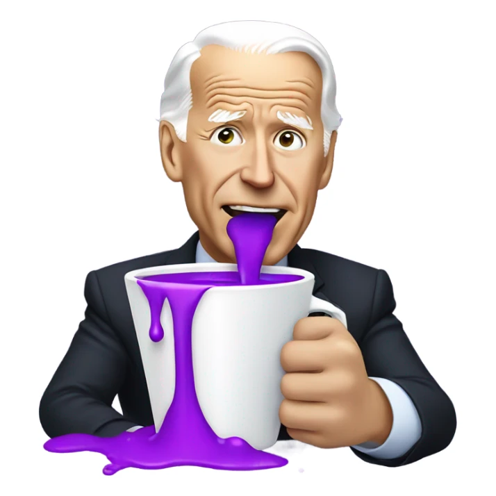 biden with purple liquid spilling out of white cup sticker