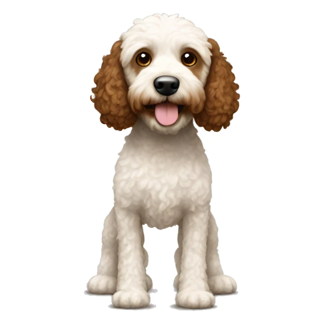 A spoodle with a brown head and brown and white patches on body sticker