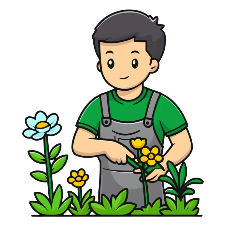 diligent young white male gardener pollinating flowers sticker