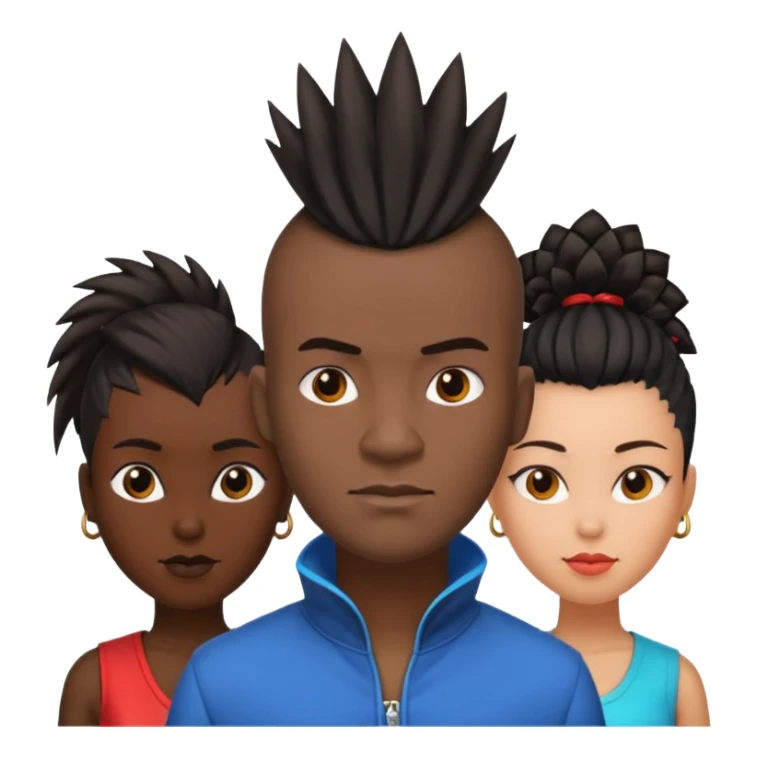 Black man with mohawk with two women one black one Chinese  sticker