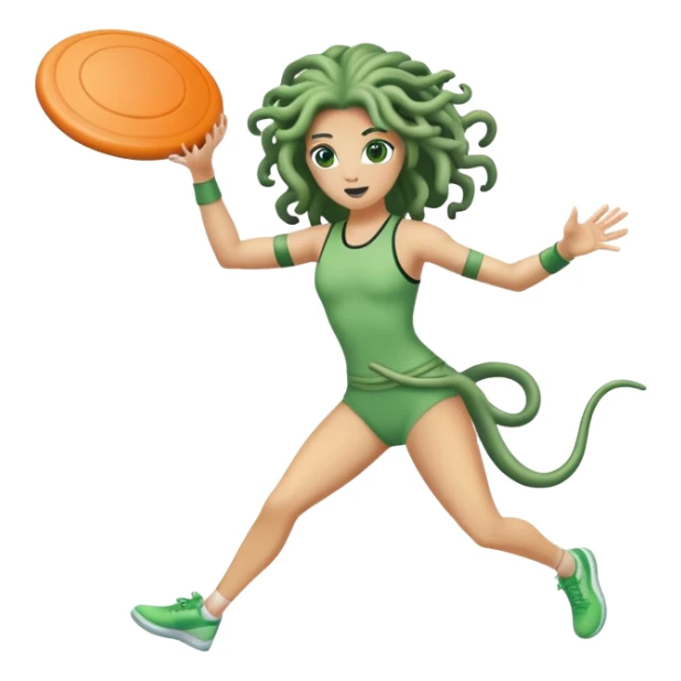 medusa, wearing an athletic outfit, throwing a frisbee sticker