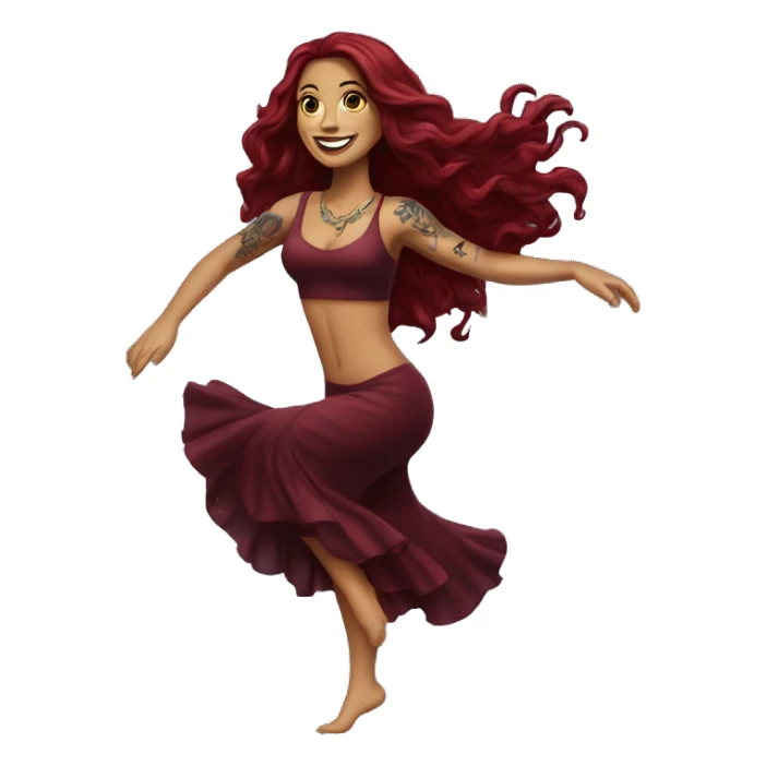 Beautiful tattooed burgundy long haired woman dancing sticker