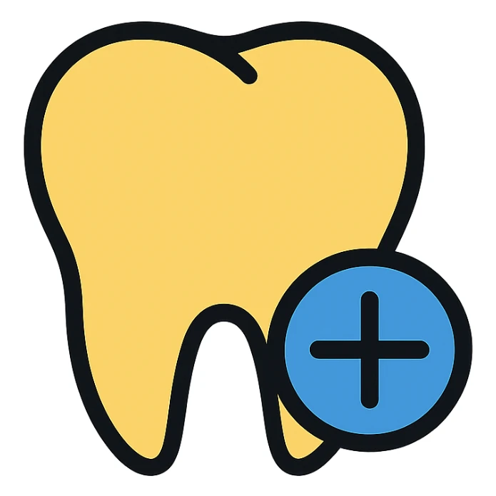 color outline icon of a tooth with a plus sign sticker