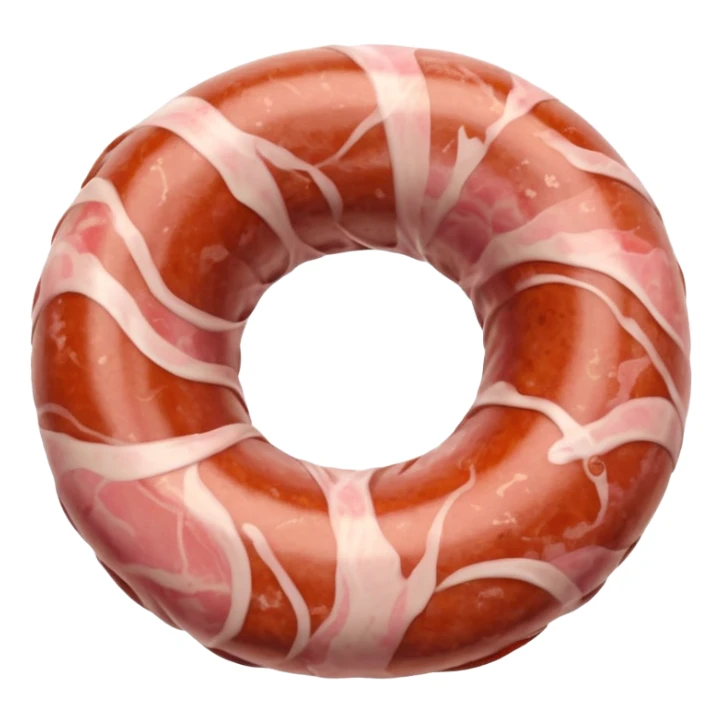 circular coiled raw sausage, thick rustic, pale pink marbled surface, natural casing, smooth with visible fat flecks, ends gently pinched, no plate or garnish, soft lighting, subtle shadows, emoji scale sticker